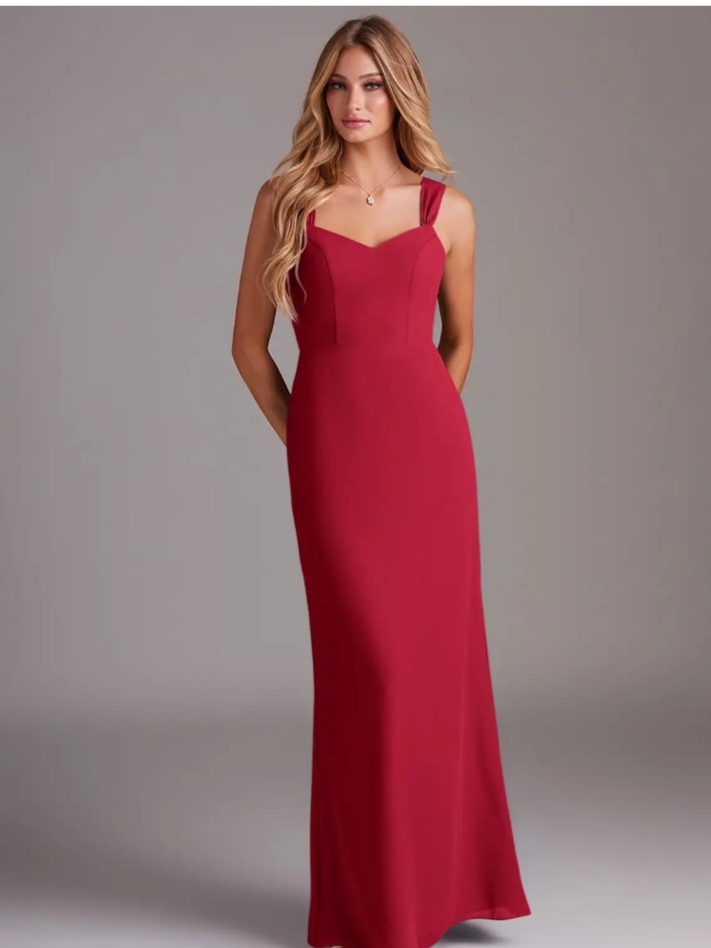 Azazie scarlet chiffon Maxi Dress Womens Size Large Red Bridesmaid Wedding